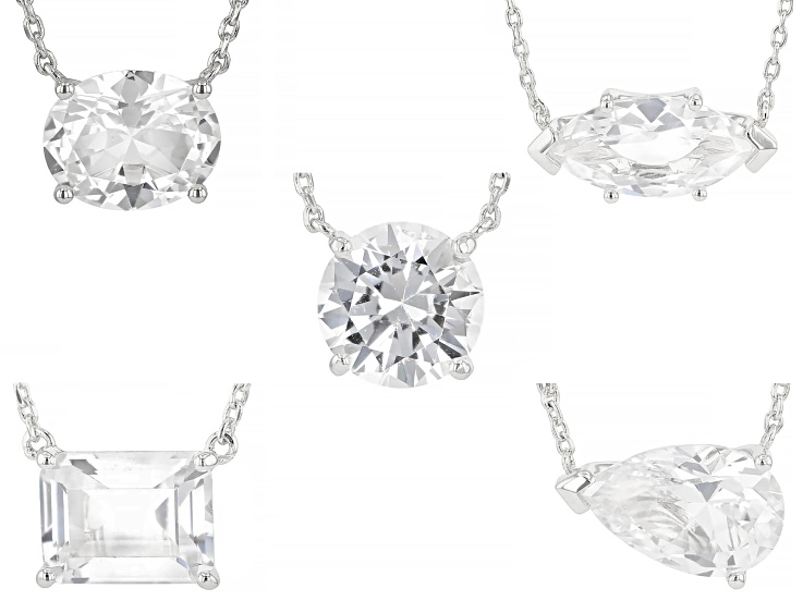 White Lab-Created Sapphire Solitaire Necklace Set Of 5 Rhodium