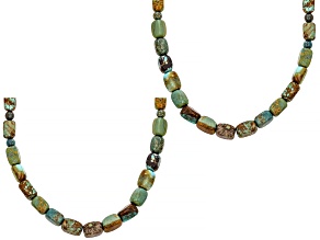 Green Kingman Turquoise Rhodium Over Stainless Steel 18 Inch Necklace Set of 2