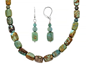 Green Kingman Turquoise Rhodium Over Stainless Steel 18 Inch Necklace And Earrings Set