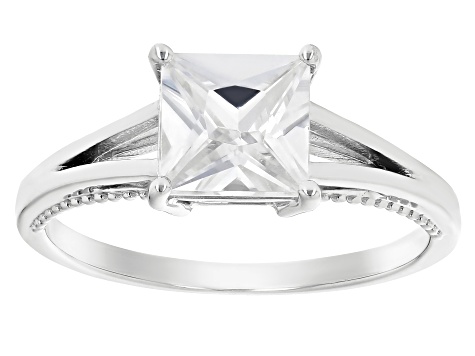 White Zircon Rhodium Over 10k White Gold Solitaire Ring 2.00ct