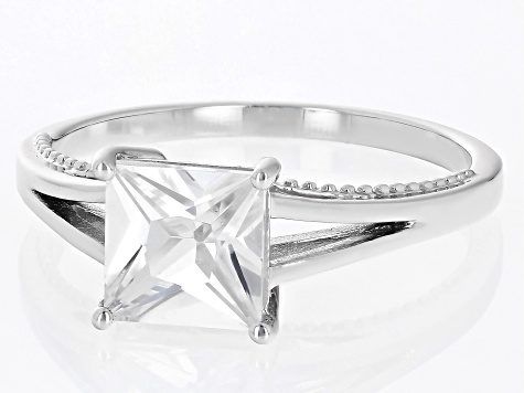 White Zircon Rhodium Over 10k White Gold Solitaire Ring 2.00ct