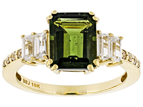 Green Moldavite 10k Yellow Gold Ring 2.19ctw
