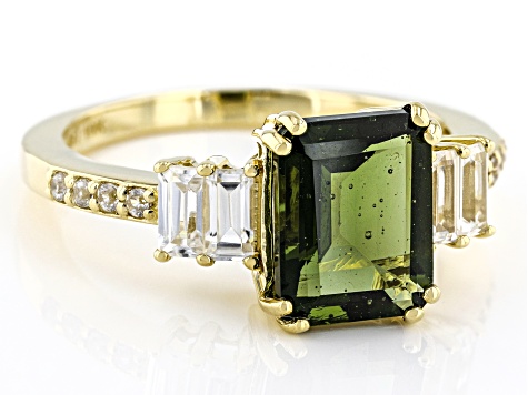 Green Moldavite 10k Yellow Gold Ring 2.19ctw