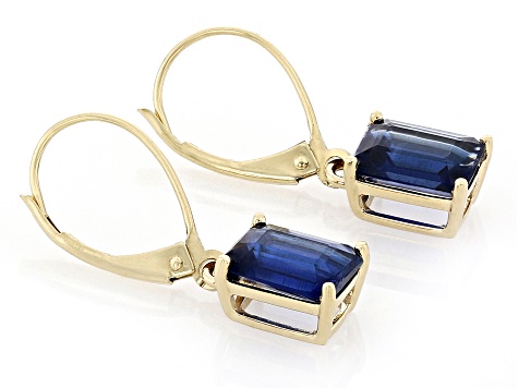 Blue Kyanite 10k Yellow Gold Dangle Solitaire Earrings 3.23ctw