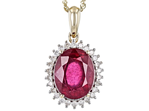 Red Mahaleo® Ruby 10k Yellow Gold Pendant With Chain 3.16ctw