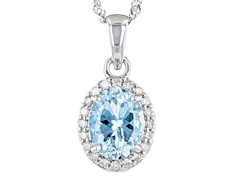 Blue Aquamarine Rhodium Over 14k White Gold Pendant With Chain 0.94ctw