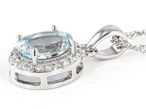 Blue Aquamarine Rhodium Over 14k White Gold Pendant With Chain 0.94ctw