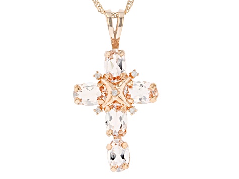 Peach Morganite 10k Rose Gold Cross Pendant With Chain 1.59ctw