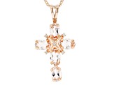 Peach Morganite 10k Rose Gold Cross Pendant With Chain 1.59ctw