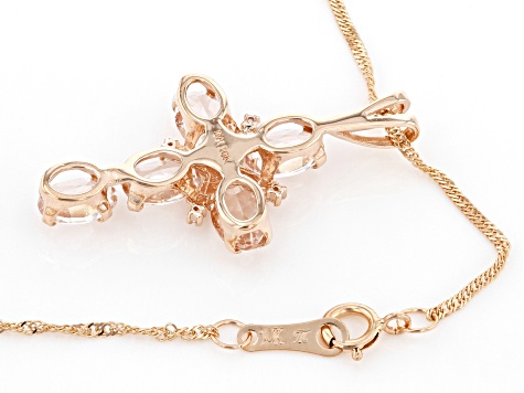 Peach Morganite 10k Rose Gold Cross Pendant With Chain 1.59ctw