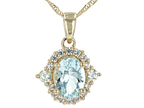 Blue Aquamarine 10k Yellow Gold Pendant With Chain 1.19ctw