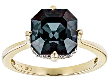 Picture of Blue Lab Created Alexandrite with White Diamond 10k Yellow Gold Ring 4.09ctw