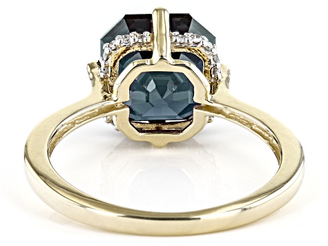 Blue Lab Created Alexandrite with White Diamond 10K Yellow Gold Ring 4.09ctw