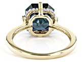 Blue Lab Created Alexandrite with White Diamond 10k Yellow Gold Ring 4.09ctw