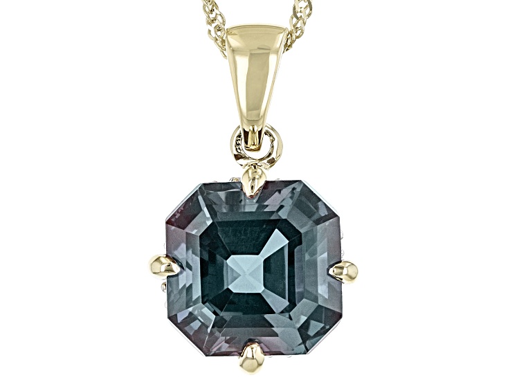 Blue Lab Created Alexandrite 10k Yellow Gold Pendant with Chain 4.09ctw