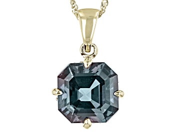 Picture of Blue Lab Created Alexandrite 10k Yellow Gold Pendant with Chain 4.09ctw