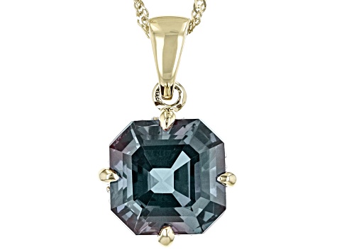 Blue Lab Created Alexandrite 10k Yellow Gold Pendant with Chain 4.09ctw
