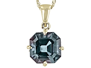 Blue Lab Created Alexandrite 10k Yellow Gold Pendant with Chain 4.09ctw