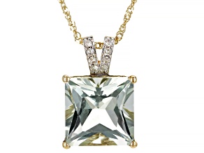 Green Prasiolite 10k Yellow Gold Pendant With Chain 3.78ctw