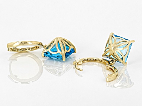 Swiss Blue Topaz 10k Yellow Gold Earrings 4.88ctw