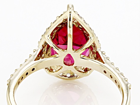 Red Peony Color Topaz 10k Yellow Gold Ring 3.34ctw