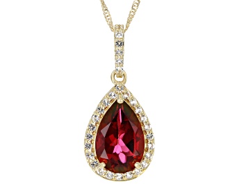 Picture of Red Peony Color Topaz 10k Yellow Gold Pendant With Chain 3.27ctw