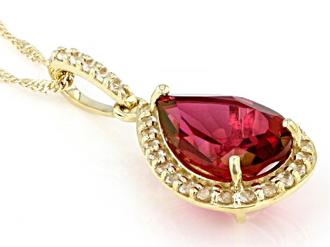 Red Peony Color Topaz 10k Yellow Gold Pendant With Chain 3.27ctw