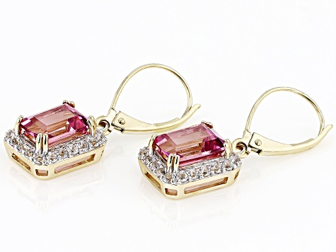 10KT online Yellow Gold Dangle Earrings with Pink Topaz