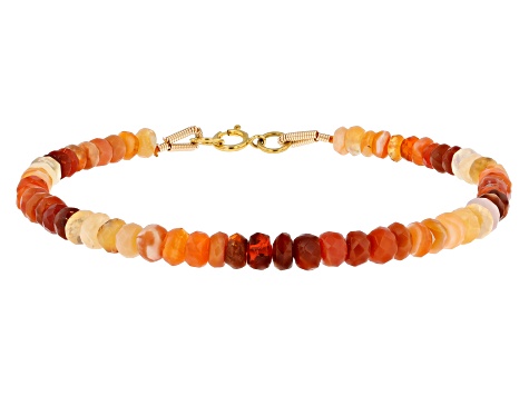 Orange Fire Opal 14k Yellow Gold Beaded Bracelet