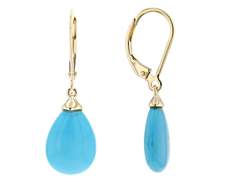 Blue Sleeping Beauty Turquoise 14k Yellow Gold Dangle Earrings - CLG079 ...