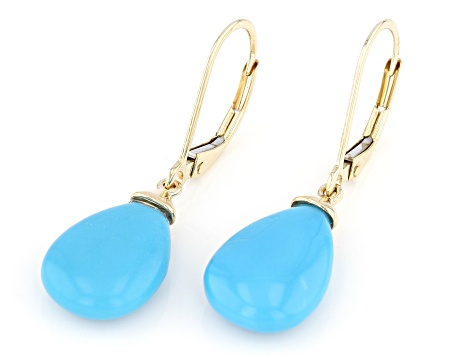 Blue Sleeping Beauty Turquoise 14k Yellow Gold Dangle Earrings