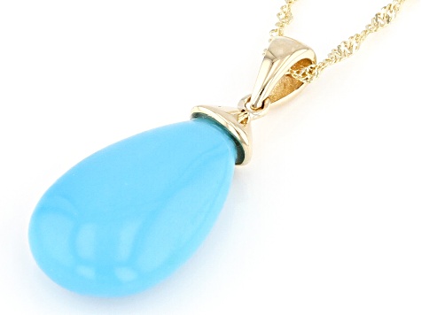 Blue Sleeping Beauty Turquoise 14k Yellow Gold Pendant With Chain