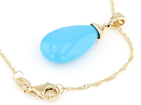Blue Sleeping Beauty Turquoise 14k Yellow Gold Pendant With Chain
