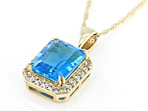 Swiss Blue Topaz 10k Yellow Gold Pendant With Chain 3.94ctw