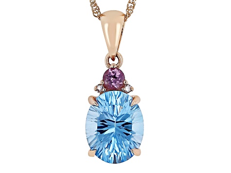 Swiss Blue Topaz 10k Rose Gold Pendant With Chain 2.95ctw