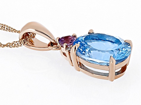 Swiss Blue Topaz 10k Rose Gold Pendant With Chain 2.95ctw