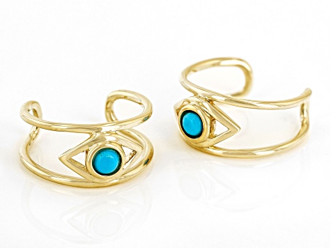 Blue Sleeping Beauty Turquoise 10k Yellow Gold Ear Cuffs