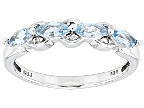 Blue Aquamarine Rhodium Over 10k White Gold Band Ring 0.47ctw