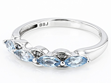 Blue Aquamarine Rhodium Over 10k White Gold Band Ring 0.47ctw