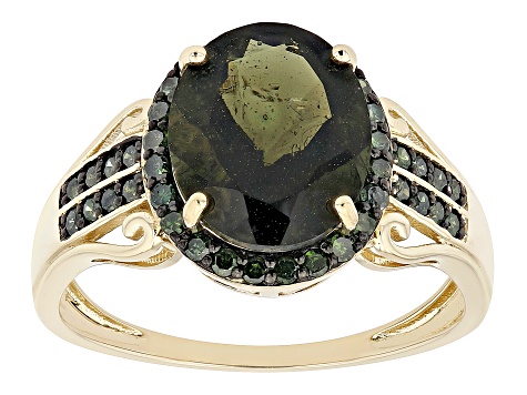 Green Moldavite 10k Yellow Gold Ring 2.48ctw