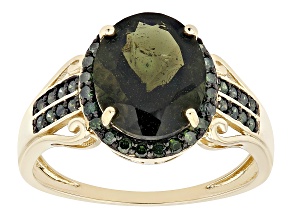 Green Moldavite 10k Yellow Gold Ring 2.48ctw
