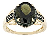 Green Moldavite 10k Yellow Gold Ring 2.48ctw