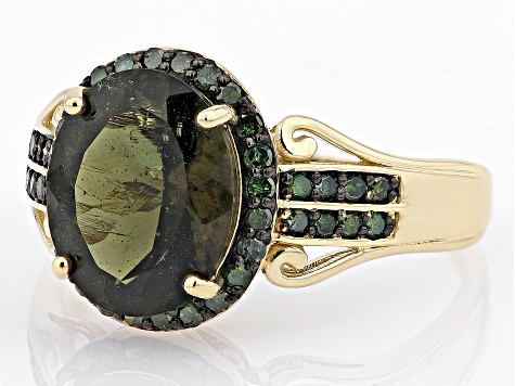 Green Moldavite 10k Yellow Gold Ring 2.48ctw