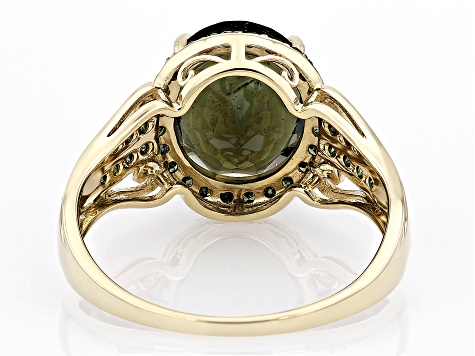 Green Moldavite 10k Yellow Gold Ring 2.48ctw