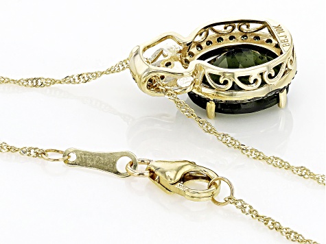 Green Moldavite 10k Yellow Gold Pendant With Chain 2.72ctw