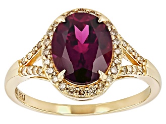 Grape Color Garnet With Champagne Diamond 14k Rose Gold Ring 2.95ctw