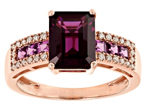 Grape Color Garnet With White Diamond 10k Rose Gold Ring 2.94ctw