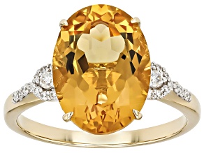 Yellow Beryl With White Moissanite 10k Yellow Gold Ring 4.63ctw