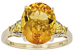 Yellow Beryl With Yellow Sapphire And White Diamond 10k Yellow Gold Ring 3.80ctw