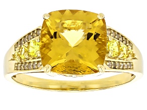 Yellow Beryl With Yellow Sapphire And White Diamond 10k Yellow Gold Ring 2.46ctw
